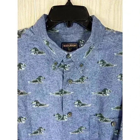 Woolrich Button Shirt Mens XL Blue Bird Dog Hunting Labrador Retriever Outdoor - Picture 3 of 9
